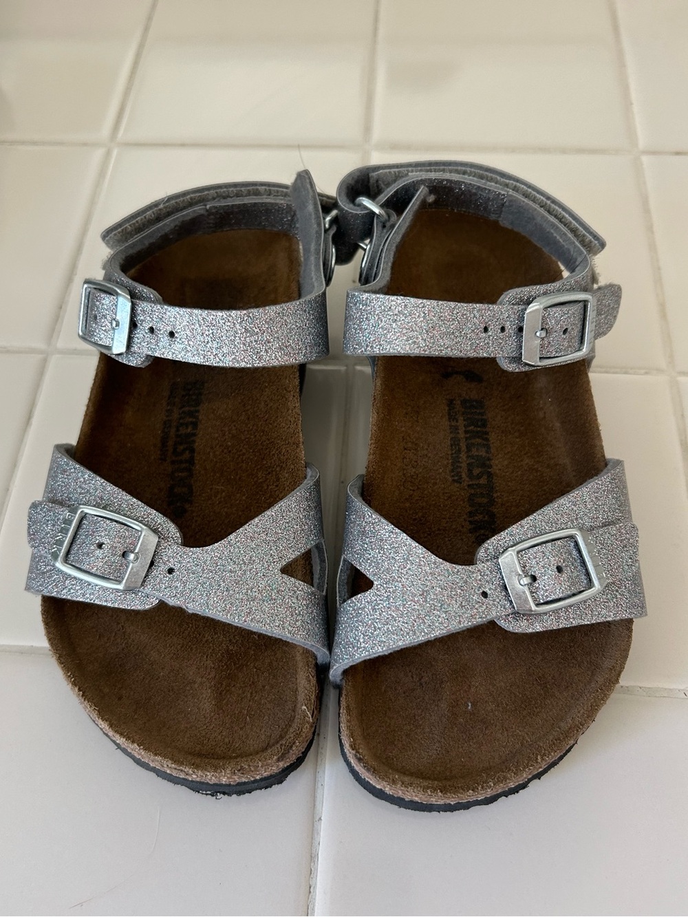 Birkenstock Kids Rio Sparkling Glitter Silver Sandals Youth Sz 11 11.5 EU 29